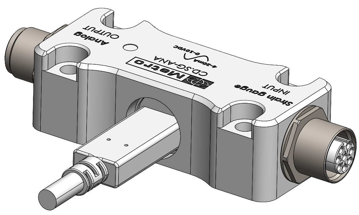 CD1-SG-ANA conditioner connected to a strain gauge transducer and a PLC analogue input